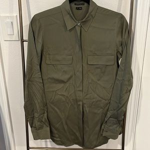 Theory Silk Blouse Olive Green